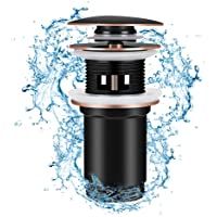Linkax Tapones de Desagüe Lavabo Válvula Pop-Up Válvula Desagüe con Rebosadero Desagüe Universal Click-Clack(negro)